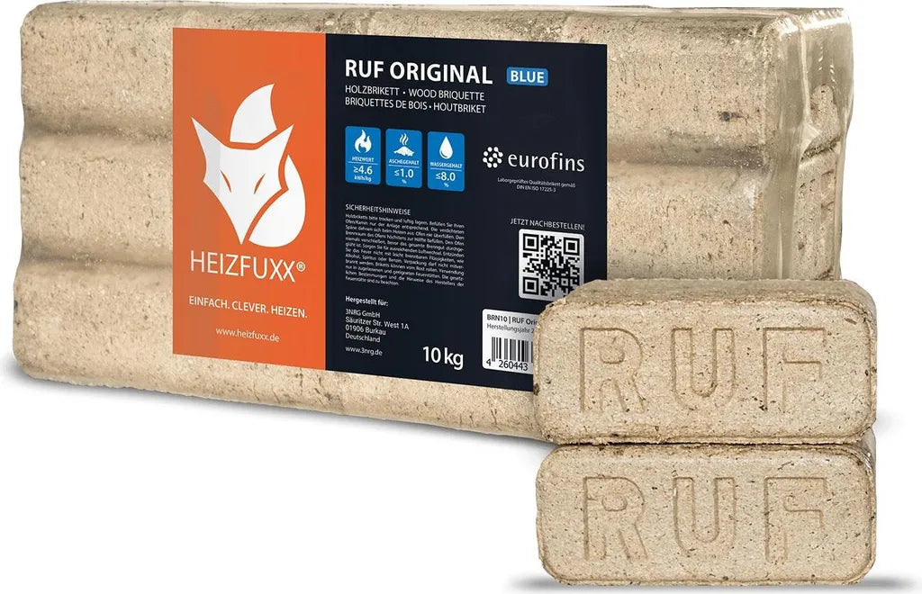 Brykiety z miękkiego drewna Heizfuxx Nestro XL Blue, 960 kg na palecie – 96 x 10 kg, drewno iglaste